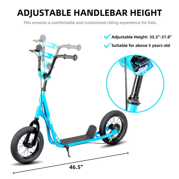 Kick Scooter for Ages 5-9 Years Old Kids with 12 Inch Front and Rear Wheel, Rear V-Brake and Adjustable Handlebar, Blue - Image 3