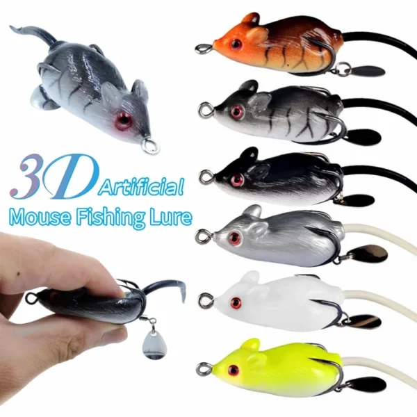 5cm 3D Artificial Mouse Fishing Lure Soft Silicone Bionic Floating Baits Freshwater Double Hook Barb Thunder Frog Catfish Bait - Image 1
