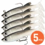 Soft T-tail Swimbaits Fishing Jig Head Sinking Bait PVC Bionic Double Hook Lure for Saltwater Freshwater Crappie Trout Pike Bass