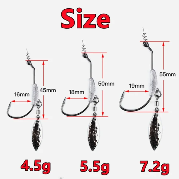 3pcs Crank Weighted Hooks Offset Fishing Jig Head Metal Spoon Sequin Add Weight Lures With Twist Lock Barbed Hook Fishing Tackle - Image 5