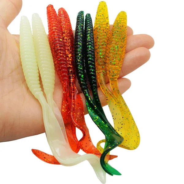 5PCSLong Tail Fishing Lure Soft Bait 13cm 6g Screw Thread Single Sickle Tails Worm Grub Artificial Lures for bass Fishing Tackle - Image 3
