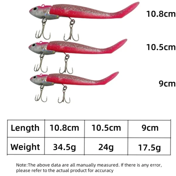 1Pc Soft Lure Vibration Jig Head Hooks T Tail 17.5g24g34.5g Artificial Bait for Perch Pike Bass Fishing Lure Sea Silicon Bait - Image 3