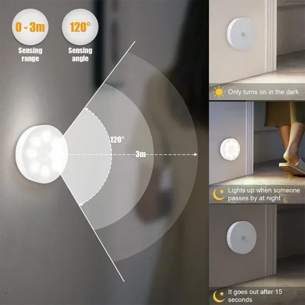 6-Pack Under Cabinet Lighting, Rechargeable Motion Sensor Puck Lights, 3Color Temps Night Light, Magnetic Stick on Lamp - Image 2
