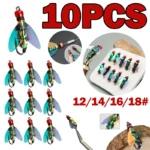 10PCS Bionic Fly Lure Bait Fly Hook Winged Insect Bait White Strips Realistic Bottle Flying Sea Bass Predatorium Freshwater Bait