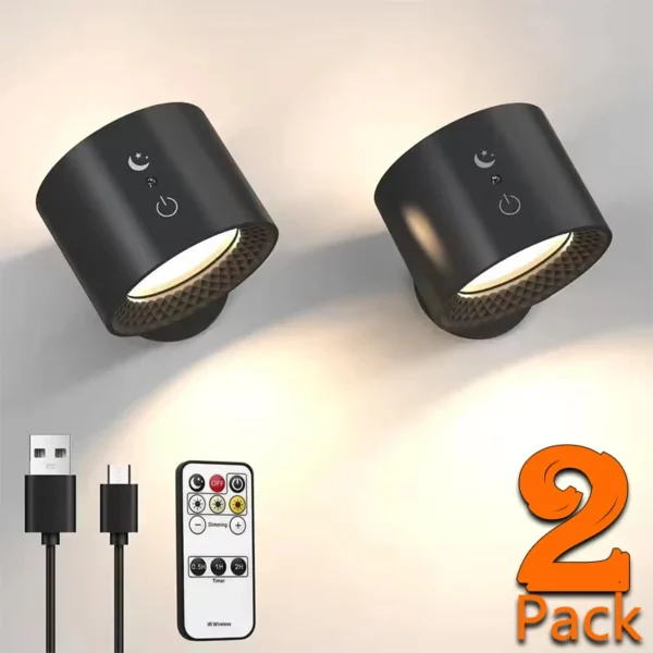 Led Double Head Wall Lamp Touch Control Remote 360 Rotatable USB Recharge Wireless Portable Night Light For Bedroom Reading Lamp - Image 1