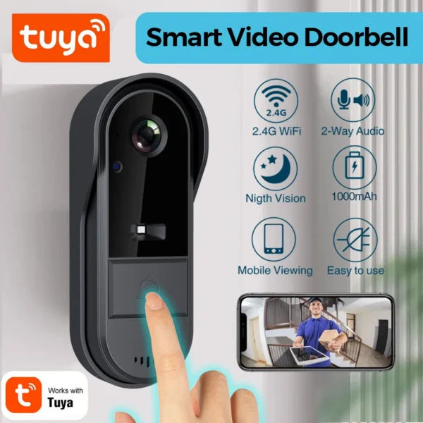 Tuya WiFi doorbell 2-way HD 1080P, microSD/cloud, waterproof, 1000mAh battery, long standby,Wireless Security Camera - Image 1