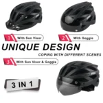 LED Bike Helmet with Sun Goggle Visor for Men, Rechargeable Bicycle Helmet, Sunglasses Shield, Road MTB Cycling Helmets - Image 3