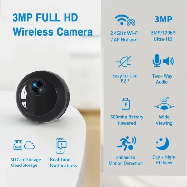 2.4GHz Wi-Fi mini security camera, 1080p HD night vision baby monitor, pet camera with mobile app, motion detection - Image 3