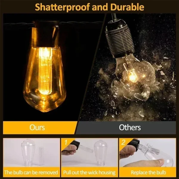 Outdoor Solar String Lights LED IP65 Waterproof Edison Bulb Retro Vintage Christmas Garland Garden Party Decoration Fairy Lamp - Image 4