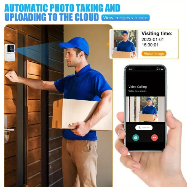 Wireless smart video doorbell 2.4GWiFi, 2-channel audio, night vision, SD card/cloud storage home security surveillance camera - Image 5