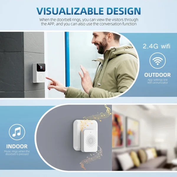 Wireless smart video doorbell, 2.4G WiFi home security camera, 2-way audio, night vision, battery, secure home monitoring - Image 2