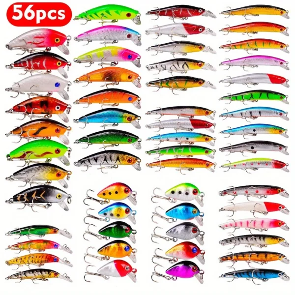 56 Pieces/Batch Multifunctional Bait Set with Hook, Crank Bait and Spinner - Great for Carp and Other Fish - Image 1