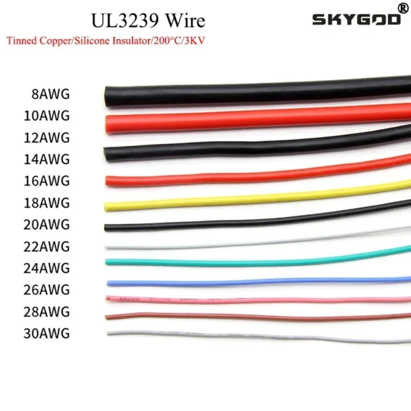 1/10M 14/16/18/20/22/24/26/28/30AWG UL3239 3KV Silicone Wire Insulated Tinned Copper Electrical Cable 3000V - Image 1