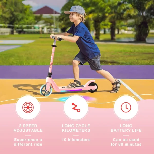 Electric Scooter for Kids Age 6-10, Kick-Start Boost Scooter with Adjustable Speed and Height, Flash Wheel & Deck Lights - Image 4