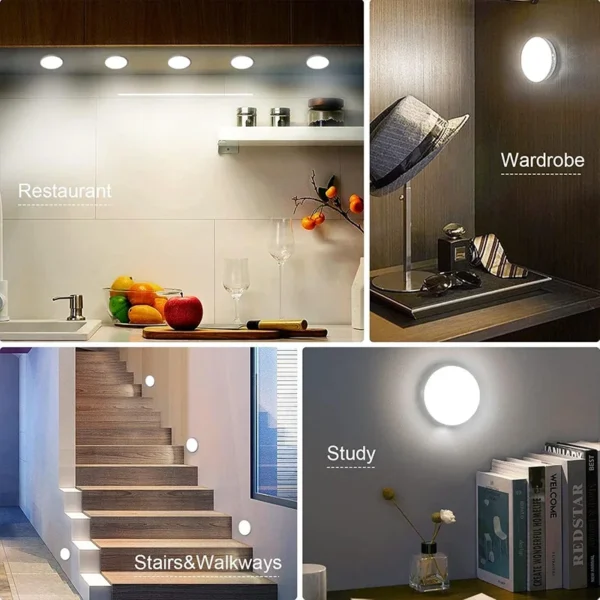 6-Pack Under Cabinet Lighting, Rechargeable Motion Sensor Puck Lights, 3Color Temps Night Light, Magnetic Stick on Lamp - Image 3