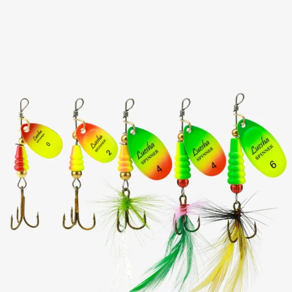 5PCS Fishing Lure Feather Spinner Bait Rotating Sequins Spoon Bait Treble Hooks Hard Metal Spinner Baits Kit with Tackle Boxes - Image 3