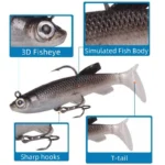 Soft T-tail Swimbaits Fishing Jig Head Sinking Bait PVC Bionic Double Hook Lure for Saltwater Freshwater Crappie Trout Pike Bass - Image 4