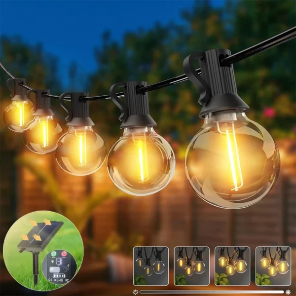 G40 Solar String Lights Outdoor Solar Globe String Bulb Patio Hanging Lights Waterproof Garden Pergola Bistro Deck Decor - Image 1