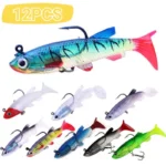 Soft Artificial Fishing Lures Jig Head Silicone Lures with T Tail Bionic Fishing Lures for Saltwater and Freshwater Fishing Tool