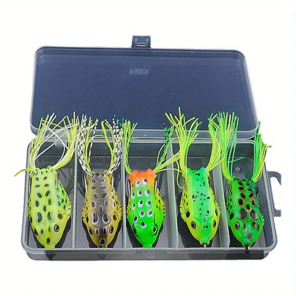 5 Pieces of High-Quality Frog-Shaped Baits with Storage Box - Sharp Hooks and Realistic Design, Suitable for Upper Freshwater Fishing - Image 6