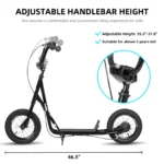 Kick Scooter for Ages 5-9 Years Old Kids with 12 Inch Front and Rear Wheel, Rear V-Brake and Adjustable Handlebar - Image 3