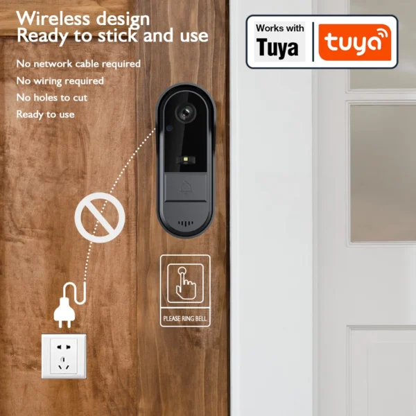 Tuya WiFi doorbell 2-way HD 1080P, microSD/cloud, waterproof, 1000mAh battery, long standby,Wireless Security Camera - Image 5
