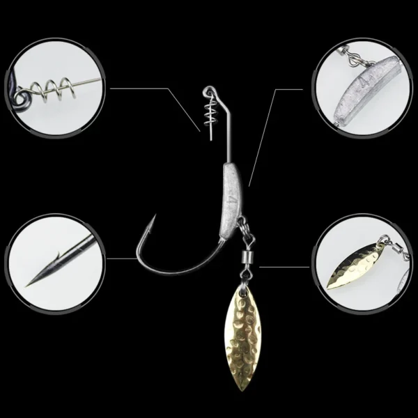 3pcs Crank Weighted Hooks Offset Fishing Jig Head Metal Spoon Sequin Add Weight Lures With Twist Lock Barbed Hook Fishing Tackle - Image 4