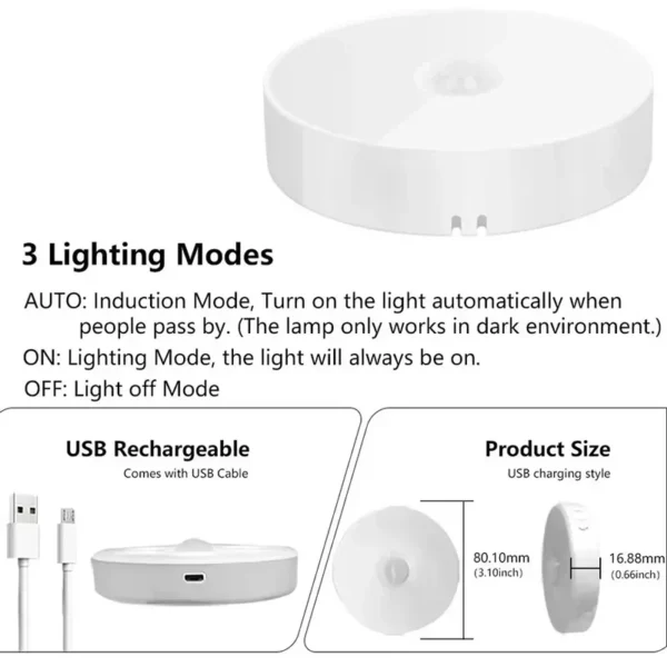 PIR Motion Sensor LED Night Light USB Rechargeable Night Lamp For Kitchen Cabinet Wardrobe Lamp Staircase Wireless Closet Light - Image 5