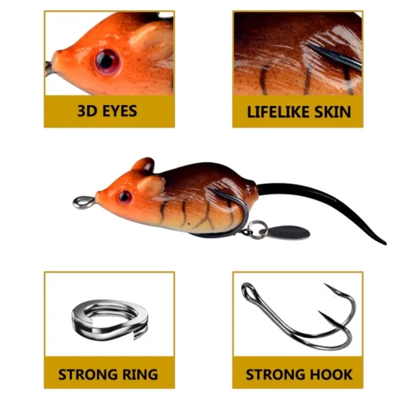 5cm 3D Artificial Mouse Fishing Lure Soft Silicone Bionic Floating Baits Freshwater Double Hook Barb Thunder Frog Catfish Bait - Image 3