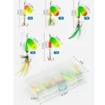 5PCS Fishing Lure Feather Spinner Bait Rotating Sequins Spoon Bait Treble Hooks Hard Metal Spinner Baits Kit with Tackle Boxes - Image 4