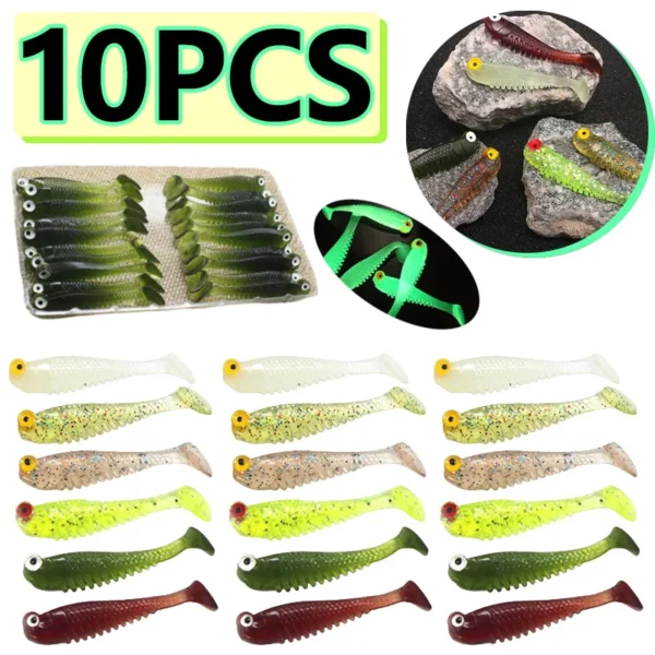 10pcs Soft Luminous Fishing Lures Silicone Small Worm Lures Shaking Bait Luminous Bait Artificial Baits Carp Fishing Accessories - Image 1