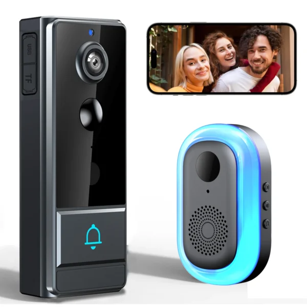 Wireless WiFi video doorbell, Night vision, Photo and video, 2 way audio, Live notification live video, Wireless security camera - Image 1