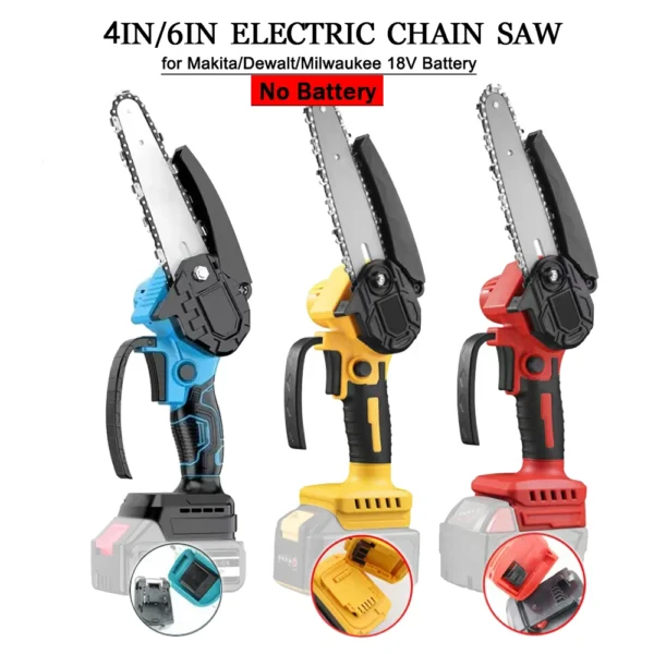 Cordless Mini Chainsaw, Handheld Electric Saw, Cutting Tool, Fit for Makita, Dewalt, Milwaukee, 18V Battery, 4, 6InCordless Wood - Image 1