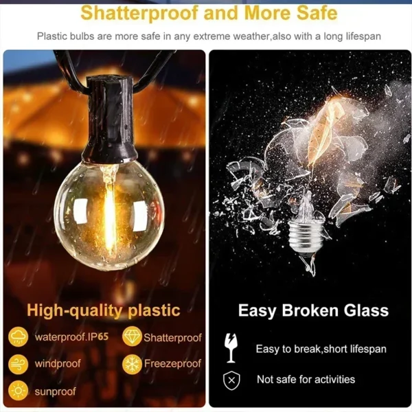 G40 Solar String Lights Outdoor 8Mode Solar Globe String Bulb Patio Hanging Lights Waterproof Garden Pergola Bistro Deck Decor - Image 3