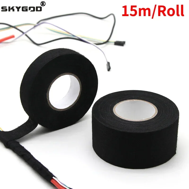 kf-Sf9b50f8c9fb049229f94e5fb6261d5602 1/3/5 roll Heat-resistant Adhesive Cloth Fabric Tape 9-50mm For Automotive Cable Tape Harness Wiring Loom Electrical Heat Tapes - Image 1