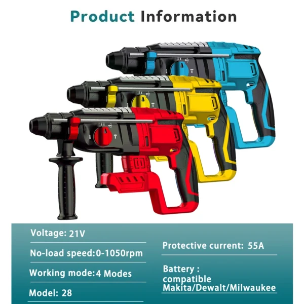 28MM Brushless Electric Hammer Drill Rotary Cordless Rechargeable Power Tools Compatible with Makita Dewalt Milw - Image 3