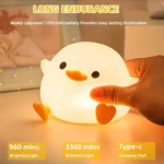 DoDo Duck Night Light, Cute Duck Lamp, Rechargeable Dimmable Nightlight, Silicone LED Bedside Lamp Nursery Touch-Sensitive - Image 5