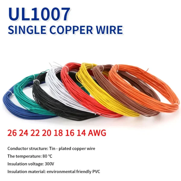 2~50m UL1007 Copper Wire 26 24 22 20 18 16 14AWG PVC Insulation Tinned Plating Single Core LED Line DIY Equipment Electric Cable - Image 5